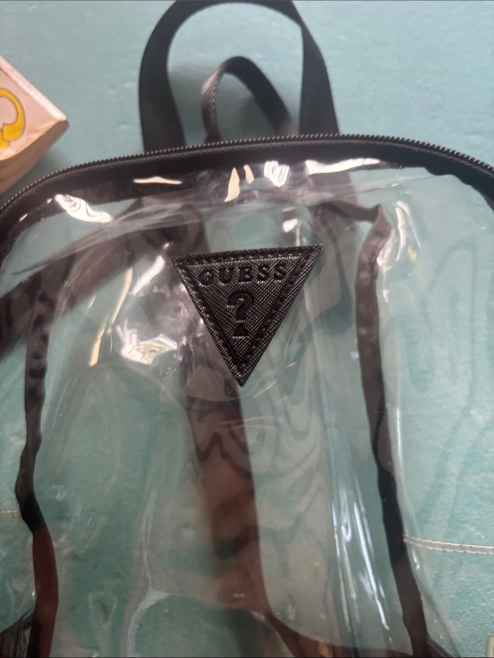 GUESS stadium Clear Black Trim logo Backpack - Transparent Stadium Bag